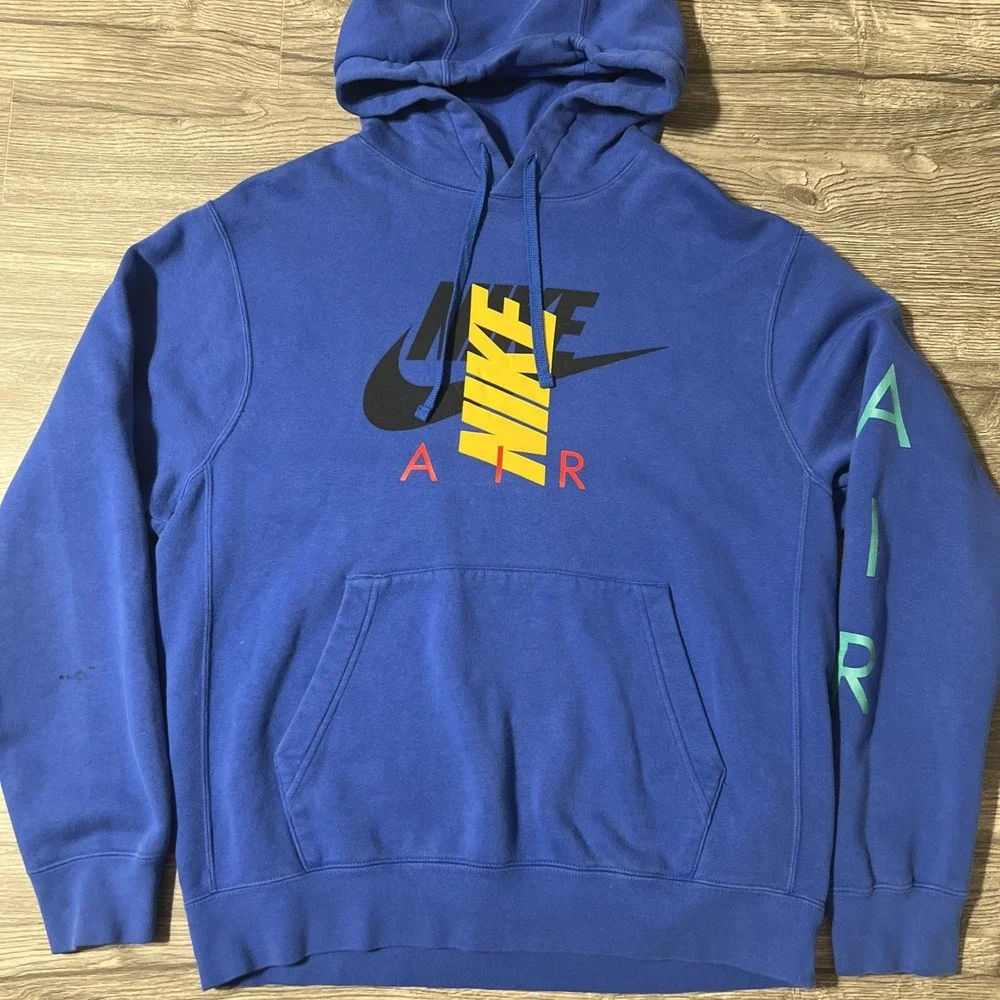 Vintage Nike Air Royal Blue Hooded Hoodie Sweatshirt Pullover Size Medium